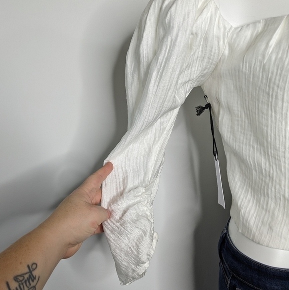 NWT ASTR white 2/3 sleeve cropped square neck top S - Picture 4 of 8